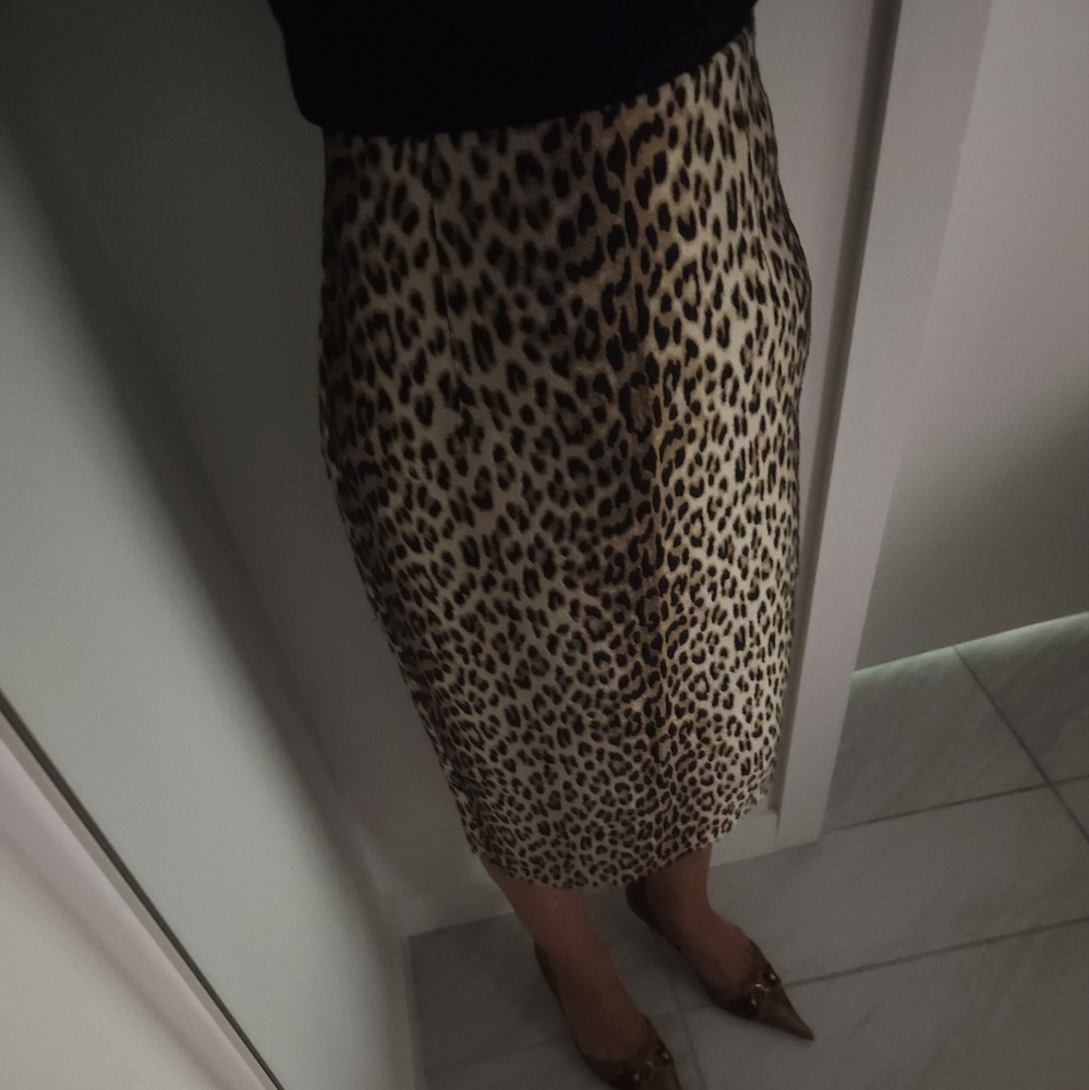 Les Copains Leopard Print High Waisted Textured Pencil Knee Length Wiggle Skirt - Picture 14 of 14